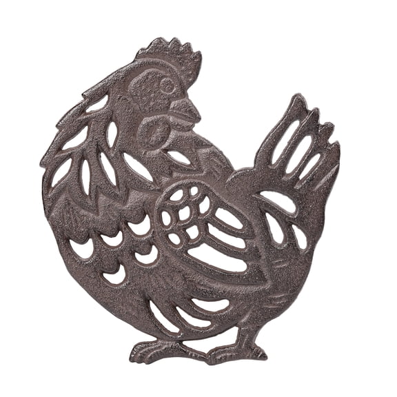Sungmor Heavy Duty Cast Iron Hen Trivet,Decorative Heat Insulation Pad for Kitchen or Dining Table,7.7"x7.1" with Vintage Brown Finish