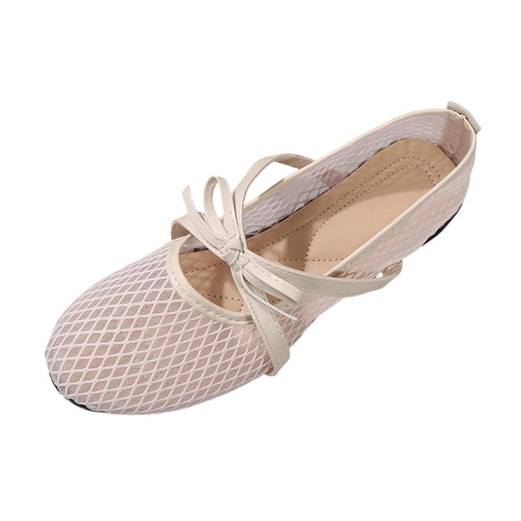 KIJBLAE Women's Plus Size Mesh Round Toe Bow Knot Flats, Solid Slip On Soft Sole Casual Flat Shoes Beige 39