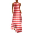 thumbnail image 2 of Robe à Carreaux Vichy Rouge et Blanc Robe Maxi Vintage Street Wear Boho Plage Longues Robes Col en V Design Surdimensionné Vestidos, 2 of 5
