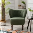 thumbnail image 2 of Modern Accent Chair with Arms, Tufted Upholstered Wingback Chair with Curved Back, Lambskin Sherpa Wingback Tufted Side Chair with Solid Wood Legs, Leisure Chair for Living Room Bedroom, Green, 2 of 7