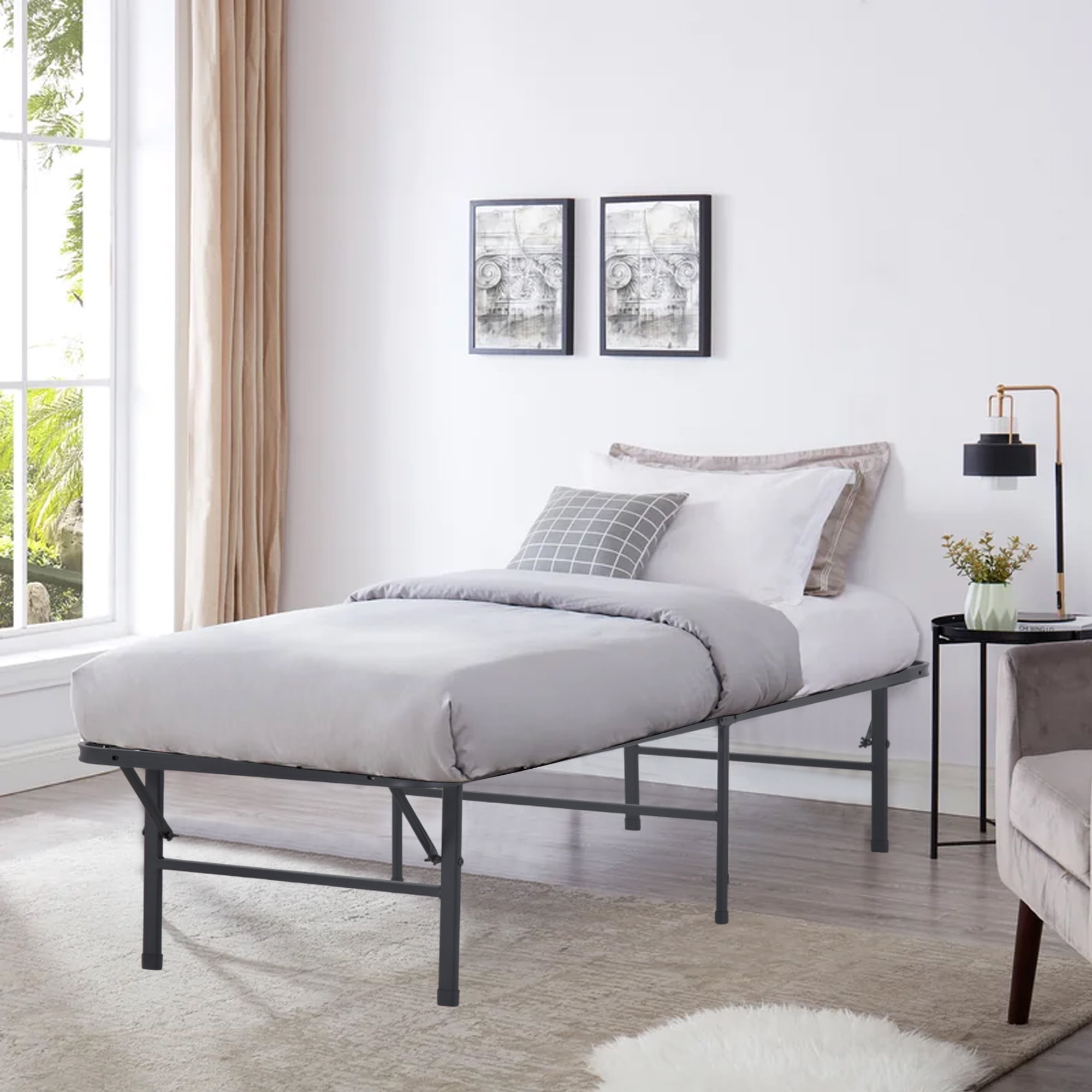 YRLLENSDAN Foldable Bed Frame Twin Bed Frames Twin Platform Bed Frame Twin Metal Bed Frame with Storage Noise Free 500LBS Capacity