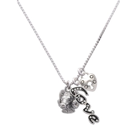 Delight Jewelry Silvertone Medium 3-D Ram Head – Love and Lock Charm Necklace 18 +1