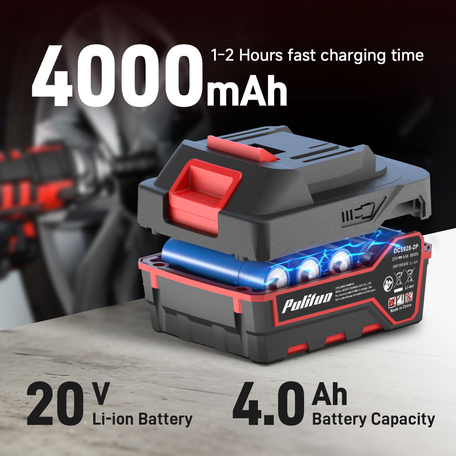 20V Cordless Impact Wrench 1/2", 400N.m High Torque, 2300 RPM, 3.0Ah Battery & Fast Charger, 4 Sockets, LED Light, 5 Modes – Electric Impact Gun for Truck Tires(Red)