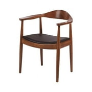 Nicer Furniture  Round Dining Arm Chair - Wood Frame with Black PU Seat Cushion, Walnut - Set of 2