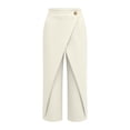 thumbnail image 4 of Utoimkio High Waist Wrap Front Capri Pants for Women Casual Single Button Overlay Cropped Trousers for Women with Side Hand Pockets, 4 of 7