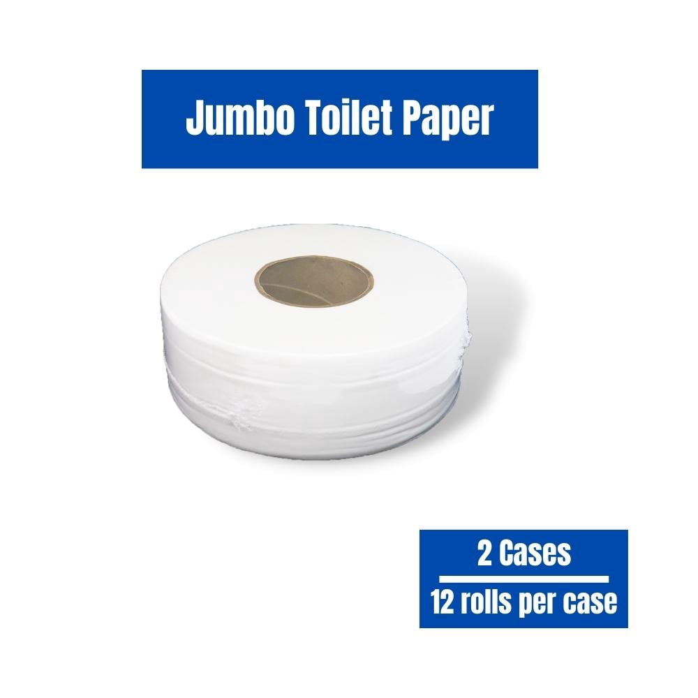 SSBM Jumbo Roll Tissue Economy Size Non-Perforated Premium Paper, White, 3" Core, 1000 Feet, 2 Ply, 2 Case, 12 Rolls Each Case