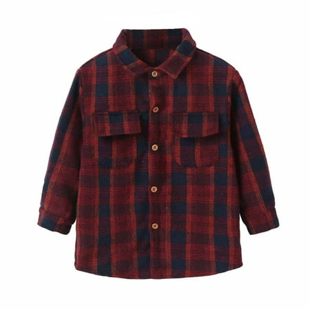 

Baby Boys Girls Flannel Plaid Casual Jacket Long Sleeve Button Down Shirts Coats Outerwear Shacket Cardigan Tops