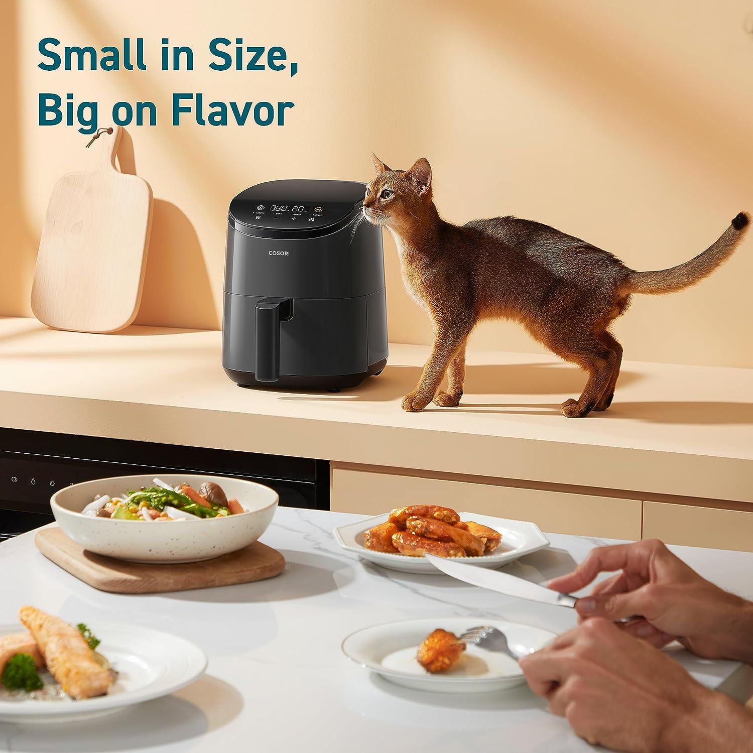 COSORI Small Air Fryer Oven 2.1 Qt 4 in 1 Mini Airfryer Bake Roast Reheat Space saving Low noise Nonstick and Dishwasher Safe Basket 30