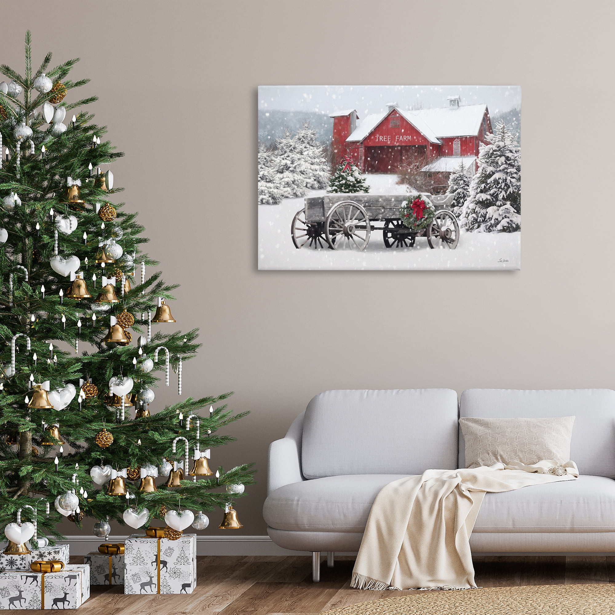 Stupell Industries Winter Wagon & Barn Holiday Painting Gallery Wrapped Canvas Art Prints Wall Art, 45 x 30