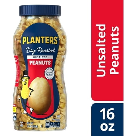 PLANTERS Unsalted Dry Roasted Peanuts 16 oz Jar