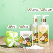 Spa Gift Basket for Women, 10 Pcs Coconut Scent Bath Gift Set, Christmas Holiday Bath and Body Set