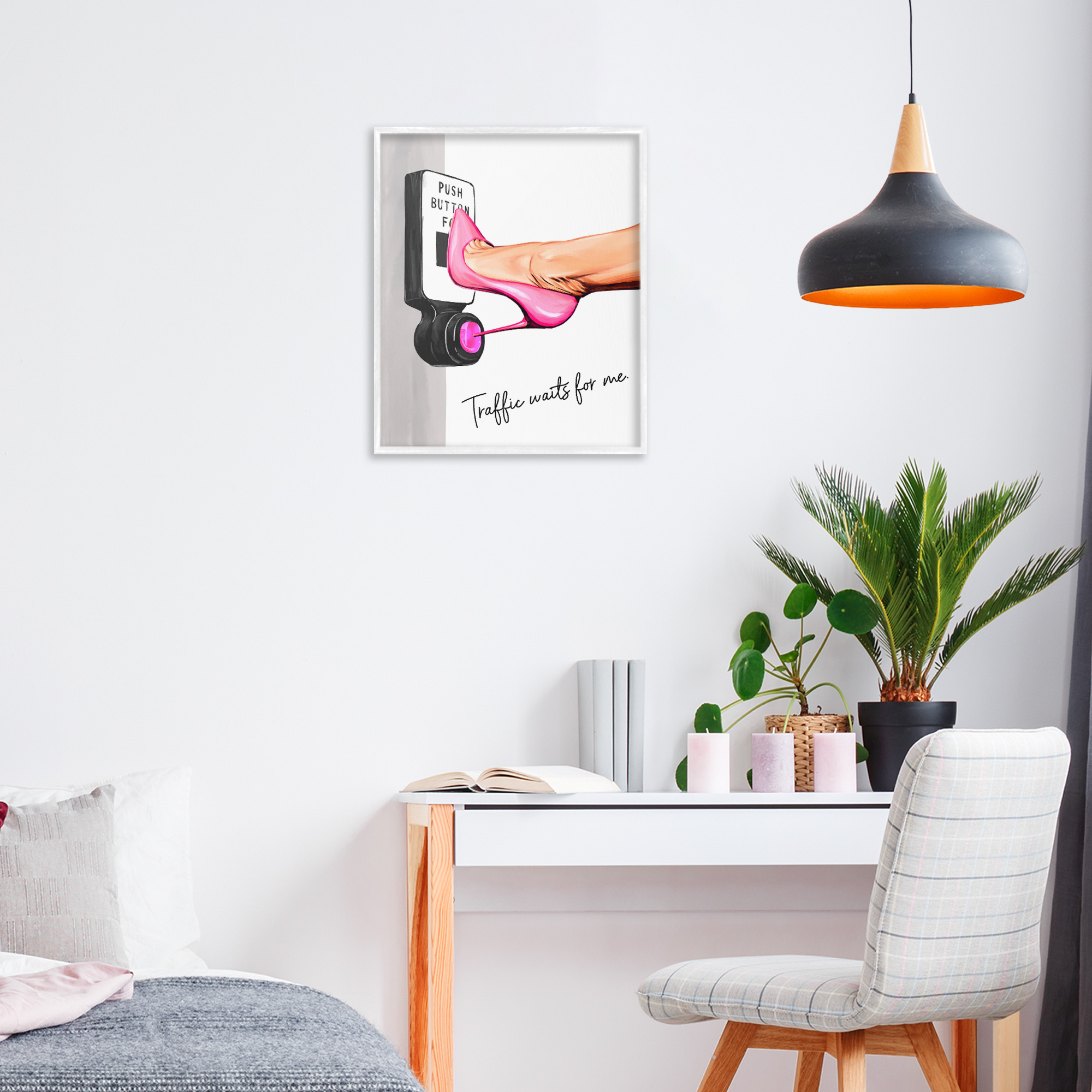 Traffic Waits for Me Heels White Framed Giclee Art, design by Ziwei Li