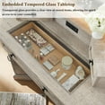 thumbnail image 4 of OKD 48" Corner Vanity Desk with Lighted Mirror & Charging Station, Farmhouse Makeup Vanity Table with Glass Top, 3 Drawers & 2 Cabinets, Light Rustic Oak, 4 of 7