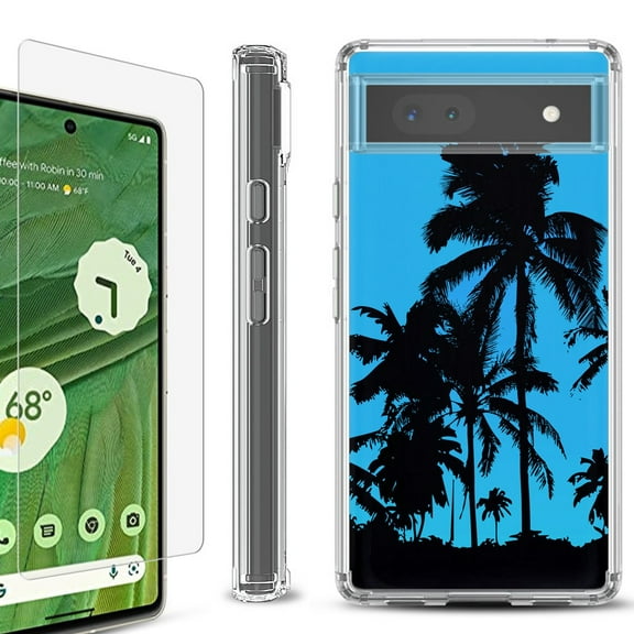 Shockproof Bumper Phone Case for Google Pixel 6a, with Tempered Glass Screen Protector, by OneToughShield ® - Tropical Summer