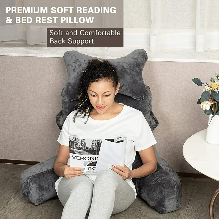 Soft Lap Desk Pillow for Adult, Reading Pillow with Pocket, Arm Rest  Pillow, Memory Foam Bed Rest Pillows can Reading, Working in Bed Floor  Sofa(Grey)