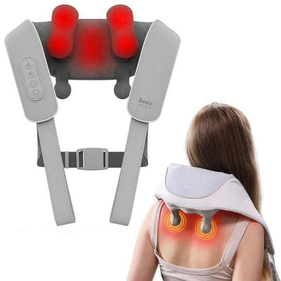 ibreo Masseur Sans Fil pour Cou et Épaules Shiatsu avec Chaleur, Pétrissage des Tissus Profonds 6D, Invite Vocale de Chauffage Rapide et Mémoire Intelligente, Gris