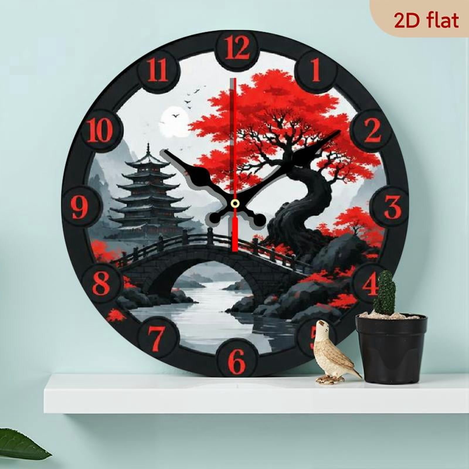 10 Inch 1 pc Red Maple Tree Silent Wall Clock 2 D Zen Garden Art Decor, Round Wood Non Ticking 10 Inch 1 pc Red Maple Tree Silent Wall Clock 2 D Zen Garden Art Decor, Round Wood Non Ticking - ee