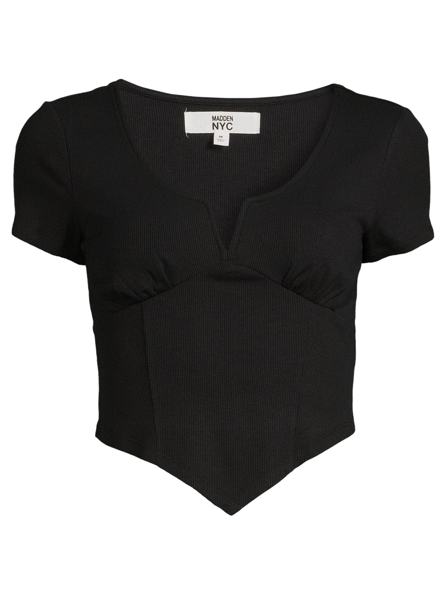 Madden NYC Junior's V-Point Hem Top with Short Sleeves