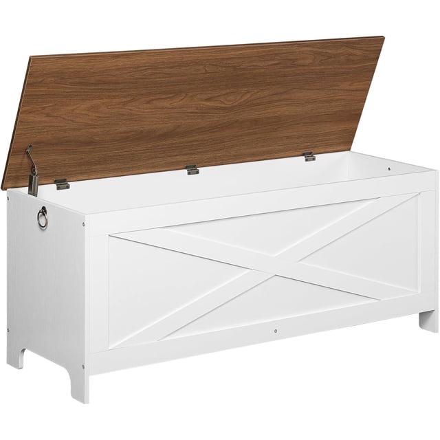 Coffre de Rangement Robuste Banc de Rangement d'Entrée avec Charnières Banc à Chaussures Rétro Meuble Aspect Bois pour Salon Chambre et Noyer