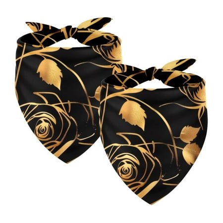 PhooArto Golden Roses Flower Silhouette Dog Bandanas 2 Pack Soft Washable Pet Scarf Triangle for Large Dogs Puppies and Cats