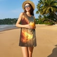 thumbnail image 3 of Vsdgher Robe d'Été Imprimée Dragon de Feu Rouge et Bleu pour Femmes, Décontractée, Col en U, Sans Manches, Ample, avec Poche, 3 of 7