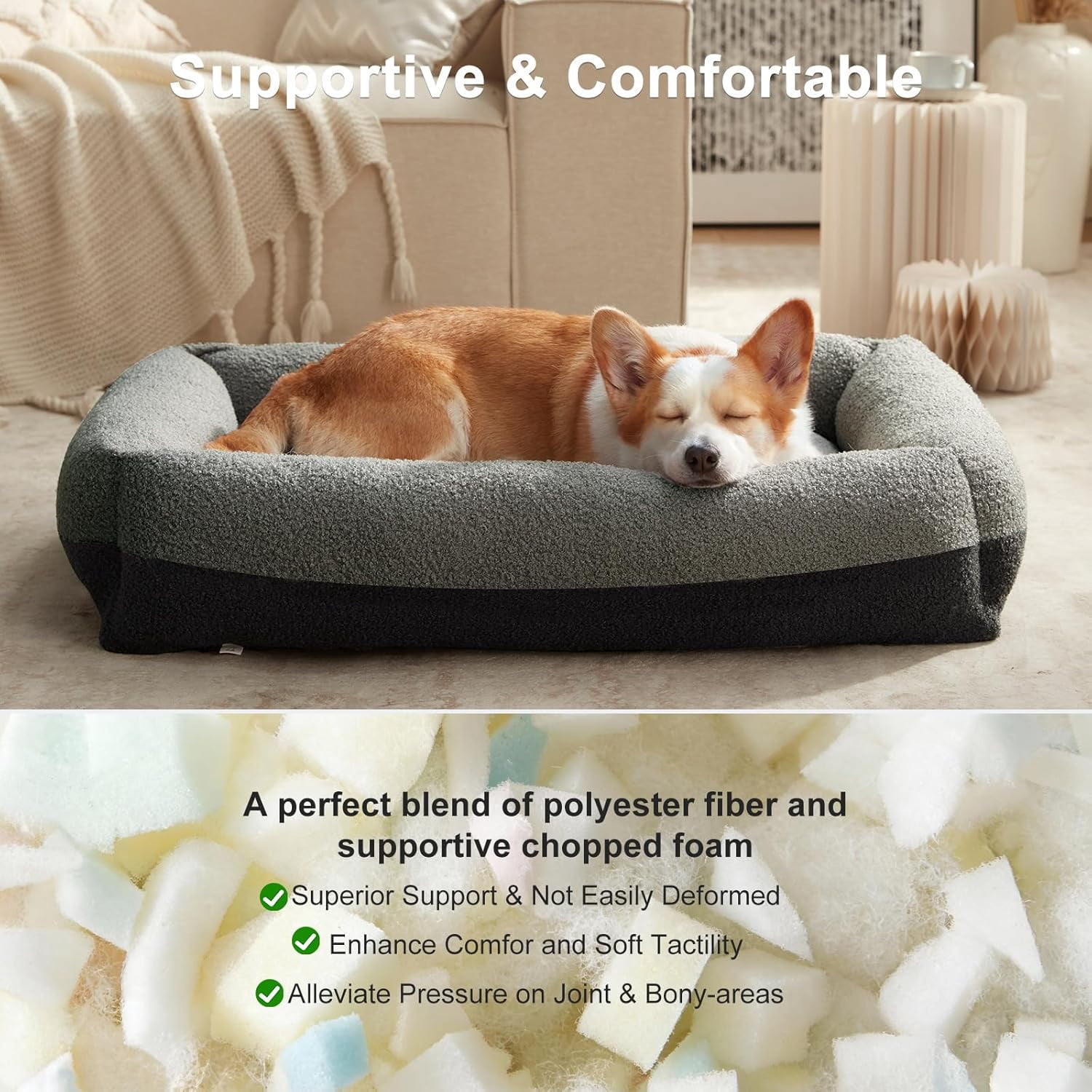 Large Orthopedic Pet Bed, Washable Kennel Mat with Removable Cover, Non-Slip Base Cushion for Medium and Large Dogs