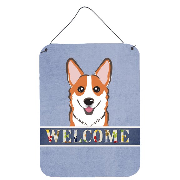 Caroline's Treasures BB1440DS1216 Red Corgi Welcome Wall or Door Hanging Prints, Blue, 12x16, multicolor