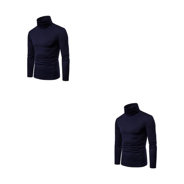 Qarigey Camisa térmica para hombre, jersey de cuello alto de algodón, ropa interior y cómoda para otoño e invierno, ropa interior Azul oscuro S 2piezas