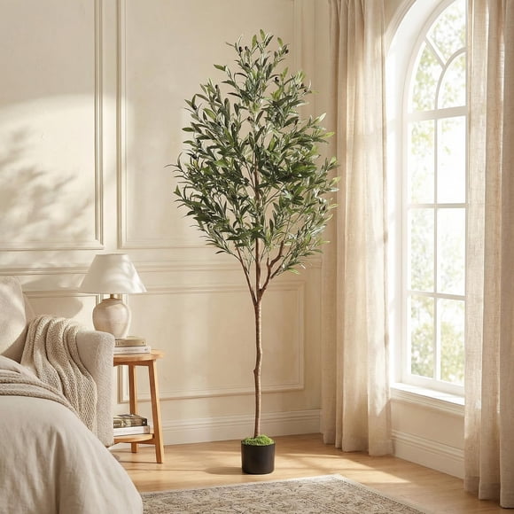 Lolsea Artificial Olive Tree Indoor, 6FT Tall Faux Olive Tree with Black Planter, Artificial Plants with Lifelike Fruits and Realistic Leaves for Home Office Decor