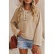 thumbnail image 1 of ABPHQTO Sudadera con capucha y ribete de patchwork liso con botones informales de color caqui para mujer, 1 of 5