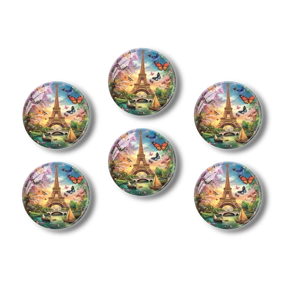 Glass Refrigerator Magnet 6Pcs Magnetic Fridge Sticker,Decor for Kitchen,Whiteboard,Cabinet,Beautiful Painting Of The Eiffel Tower Surrounded By Butterflies