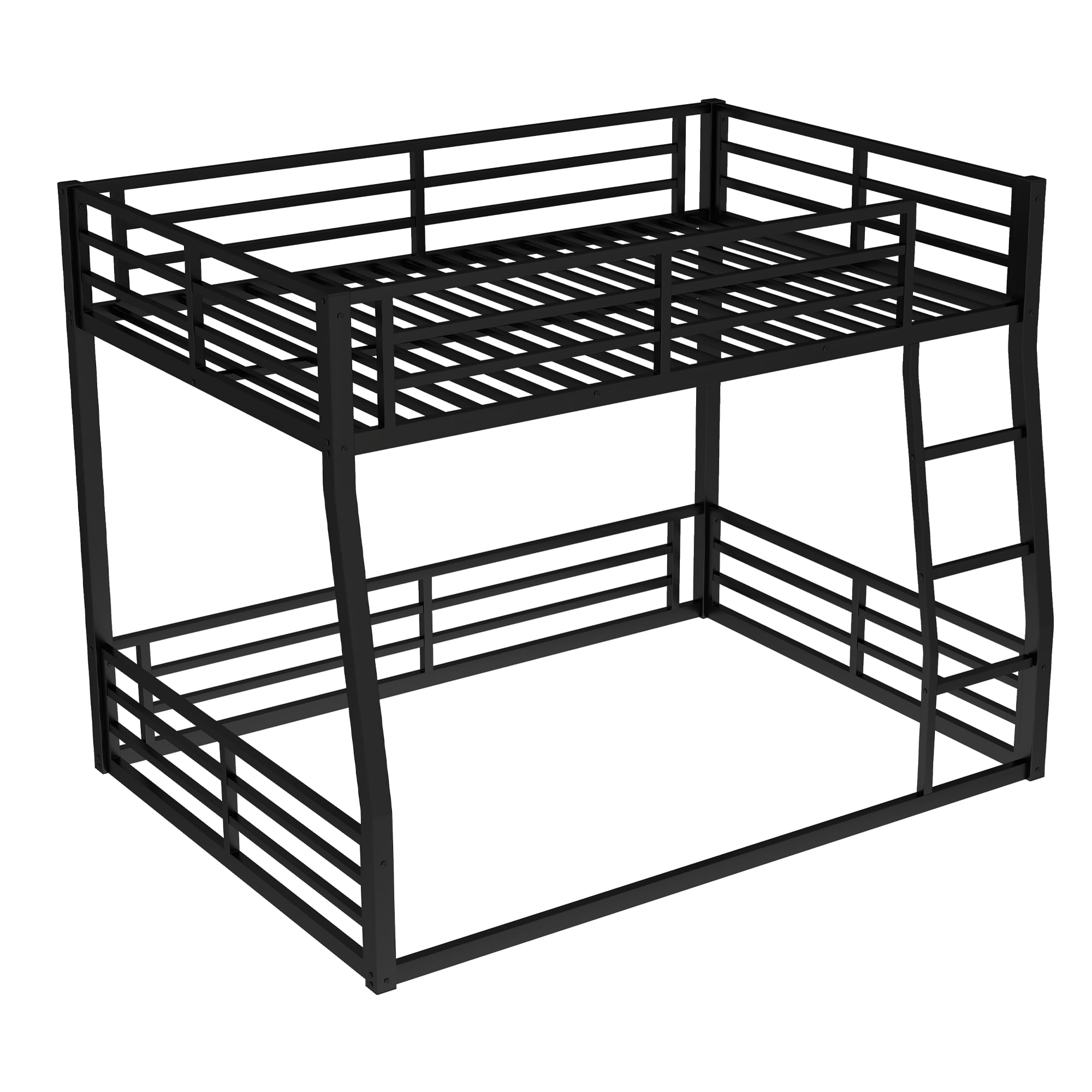 Leumius Metal Bunk Bed,Full XL over Queen Floor Bunk Bed Frame for Kids/Teens/Adults,Space-Saving/Noise Reduced/No Box Spring Needed,Black