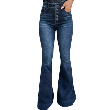 

NECHOLOGY Maternity Shorts plus Size 3x Women Washed Solid Color Temperament Fashion Single Breasted Flared Jeans Women Yoga Pant Pants Dark Blue Small