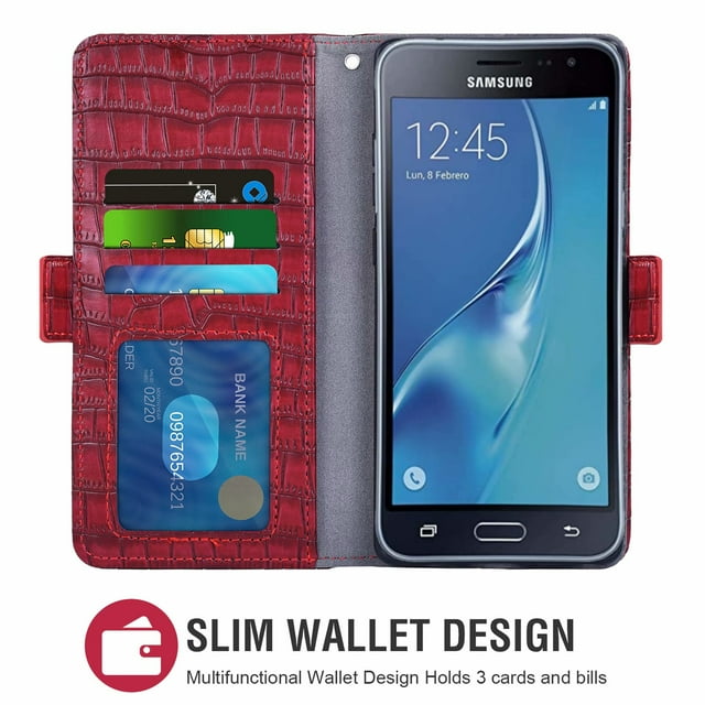 Case for Galaxy J7 2017, Pu Leather Cover, Mobile Phone Cover for Samsung Galaxy J7 2017, Wallet, Scratch-Resistant Magnetic Mobile Phone Pocket with Card Compartment, Red