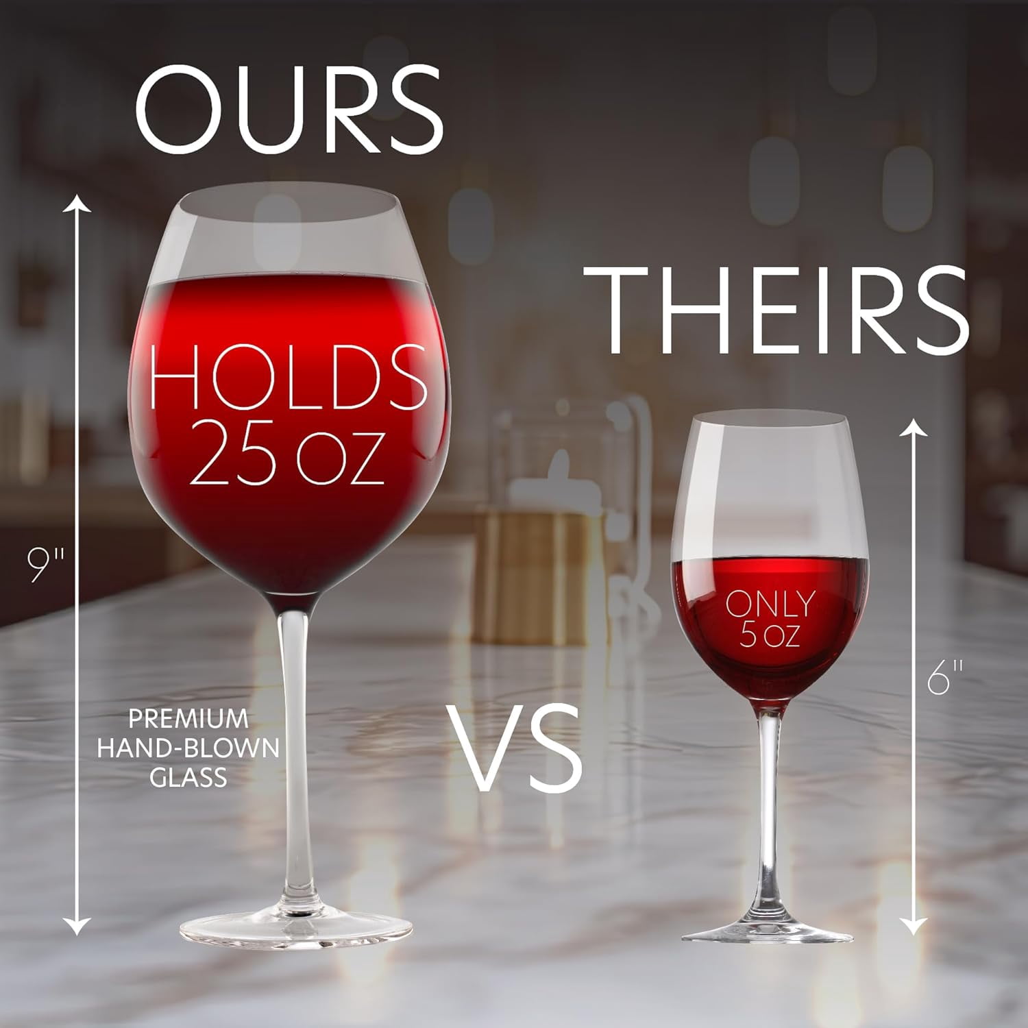 Oversized XL Giant Wine Glass (33.5oz ea) Set of 2- Holds a Full Bottle of Wine or Jumbo Cocktails - Extra Large Glassware Fun for Pool Days, Bachelorette Parties & Birthdays- Wedding Gift Idea