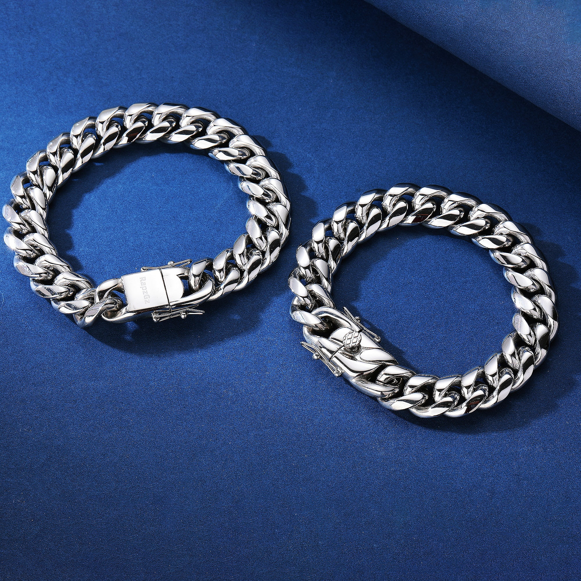RapzGz Men’s 14mm Cuban Link Bracelet, Durable 18K Gold/Black/Rainbow/Silver Tone Stainless Steel Bracelet for Men & Women, Hip Hop Bracelets Chain, 8"-9.5" Ideal Gift for Him & Her.