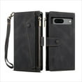 thumbnail image 5 of Decase for Google Pixel 7 Flip Wallet Stand Case,Zipper Card Slot Holder,with Wrist Strap&Shoulder Strap,Magnetic Closure PU Leather Shockproof Anti-Fall Full Body Protection Case Cover,Black, 5 of 9