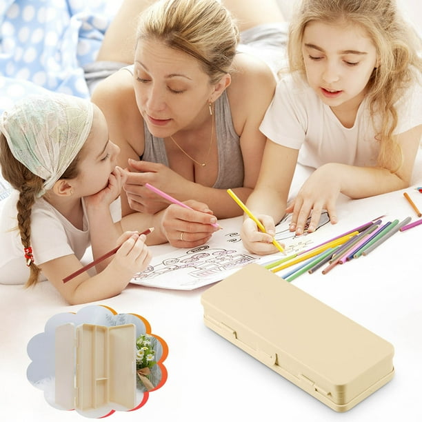 Estuche de escritorio de doble capa para estudiantes | Estuche de gran capacidad con tapa a presión | Organizador portátil apilable para útiles escolares, lápices, crayones y materiales de arte