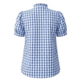 thumbnail image 6 of TEAJOPSUU Plaid Tops for Women V Neck Short Sleeve Button Down Placket Shirts Trendy Puff Sleeve Solid Color Blouses Light Blue, 6 of 8