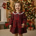 thumbnail image 2 of Rhuody Girls Christmas Dress Long Sleeve Stylish Plaid Bow Tie Collar Party Dress For Elegant Lace Trim Gown For And Photoshoots Crewneck Winter Flowy Dresses Xmas Relax Fit Wear 6-12 Months, 2 of 6