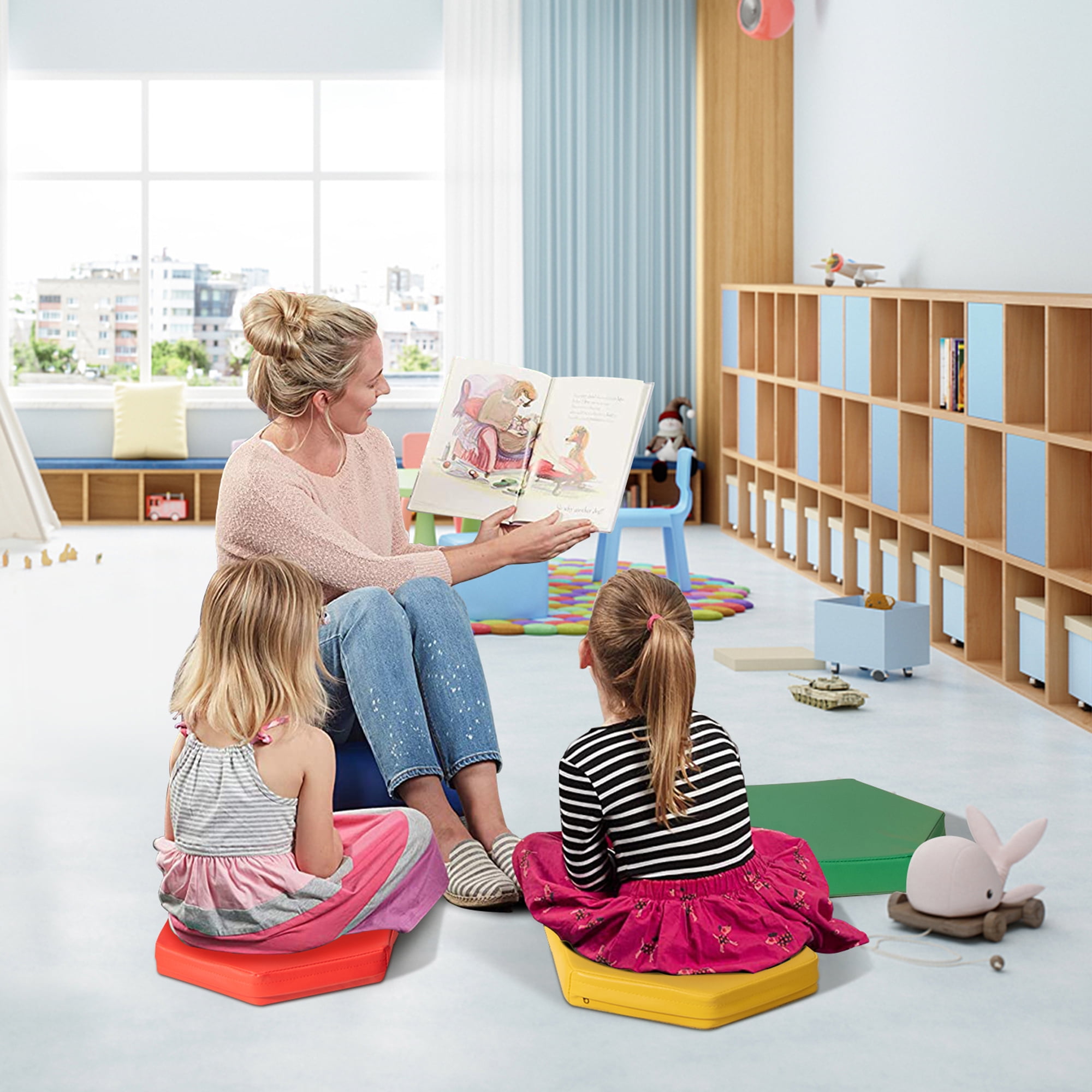 Gymax 6PCS Round Kids Floor Cushion Toddler Foam Seat Cushion Waterproof  Colorful