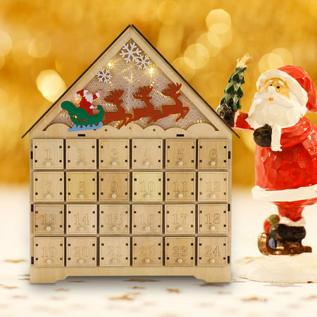 Wooden LED Lighted Santa Sleigh Reindeer Snowflakes Christmas Countdown Advent