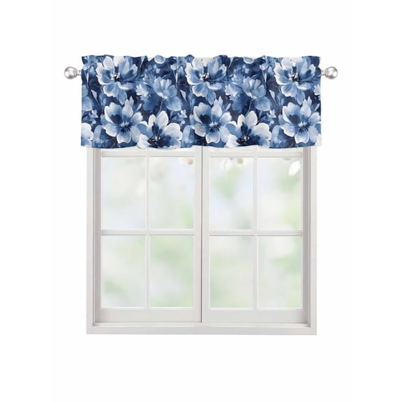 Valances for Windows White Navy Rod Pocket Cafe Window Treatments Valance Curtains for Kitchen Bathroom Laundry Basement Windows 54"x18"