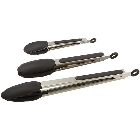 Holm Heat Resistant Non Stick Stainless Steel Silicone Food Tong Sets (3 Count)