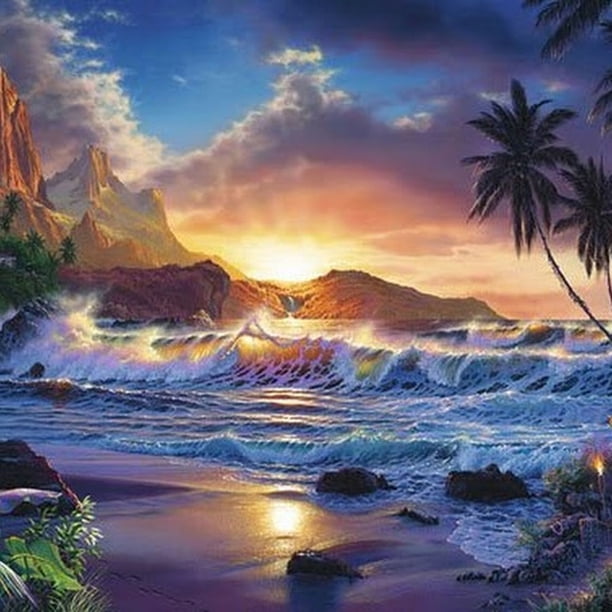 Cuadros Decorativos Kit de imagen de mosaico de olas de mar con pintura de diamantes redondos de resina, artesanía para el ocio Ehuebsd Nuevos Originales