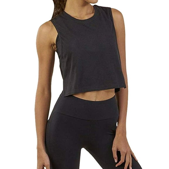 MRULIC tank top for women Women Crop Top Sleeveless Racerback Workout Gym Solid Shirt Yoga Athletic Tank Womens tank tops Black L