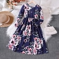 thumbnail image 2 of JLFKNG Toddler Child Girls Dresses Breathable Floral Printed Dress With Large Swing Long Sleeve Crew Neck Soft Cotton Loose Fit High Waist Comfortable Child's Sundress, 2 of 7