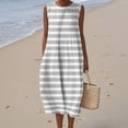 thumbnail image 2 of Striped Linen Dress for Women Women's Striped Linen Sleeveless Dress Casual Summer Dress with Pockets Crew Neck Light Gray XXXXXL, 2 of 6