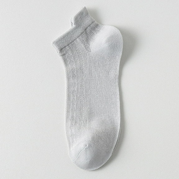 HuangHuanChen Womens No Show Socks Hollow Out Mesh Thin Solid Color High Elasticity Anti Slip Breathable Soft Anti Shrink Sports Cotton Socks Grey