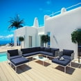 thumbnail image 2 of Modern Contemporary Urban Design Outdoor Patio Balcony Ten PCS Sectional Sofa Set, Navy Blue White, Rattan, 2 of 9
